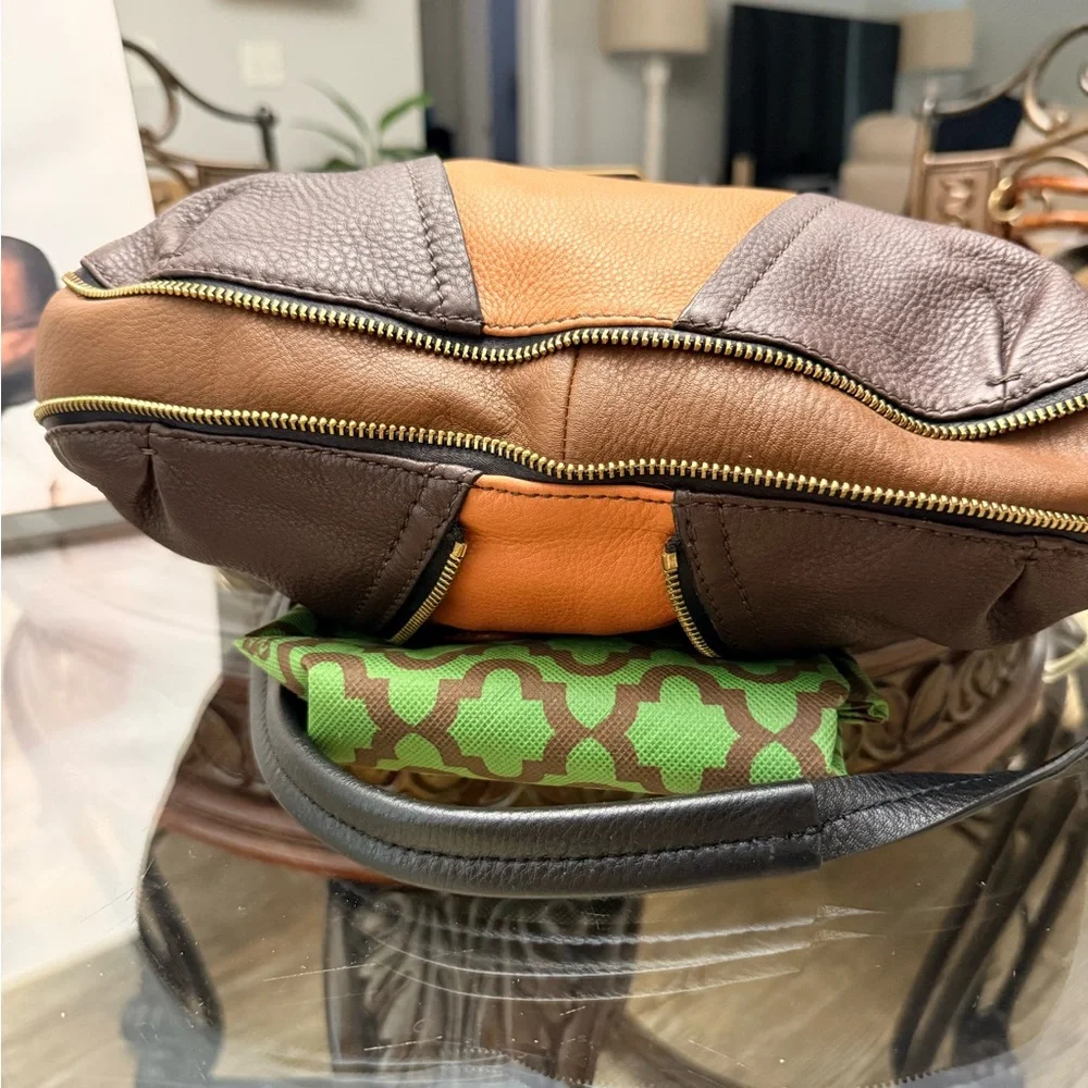 orYANY Brown and Tan Two-Tone Leather Satchel - Picture 4 of 9